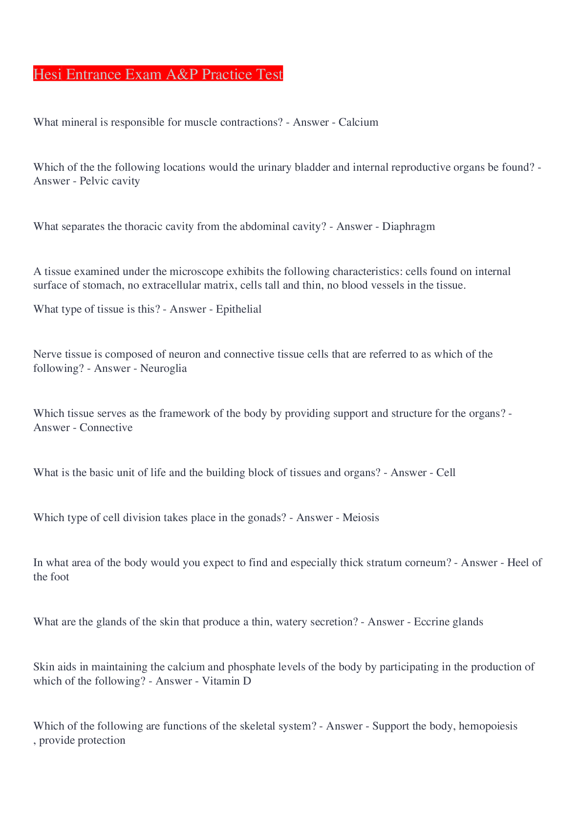 Preview image for Hesi Entrance Exam A&P Practice Test (Latest 2022/2023) 100% cORRECT